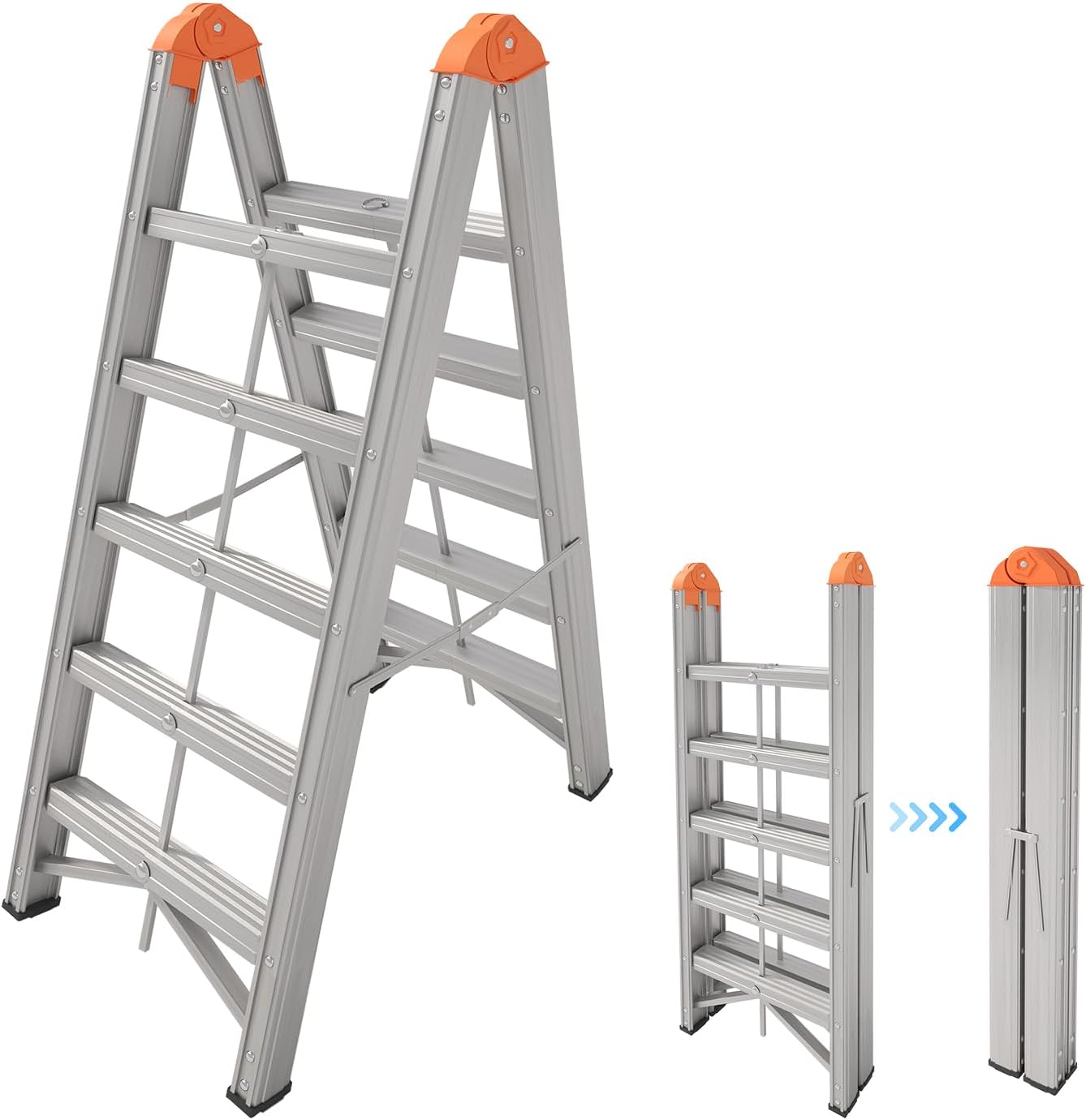 (⭐⭐ HOT SALE NOW)  Aluminum Ladder, Foldable Twin Front Ladde