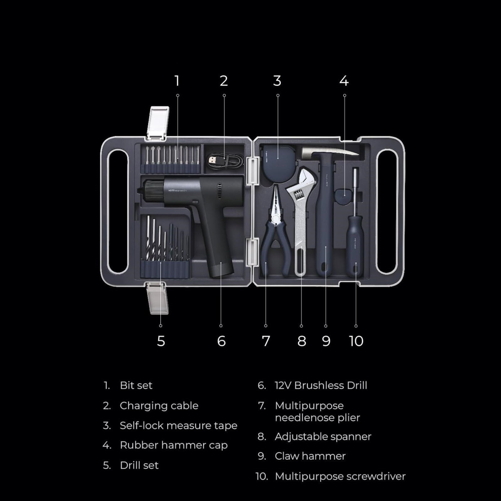 🥇Cordless Brushless Drill Tool Set, Variable Speed, Hidden Buckle, Unique LED Screen, Intelligent Digital Display, Safe, Exquisite & Practical, High-end Drill Kit for Home/Daily Use