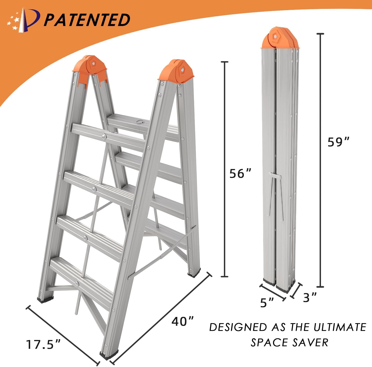 (⭐⭐ HOT SALE NOW)  Aluminum Ladder, Foldable Twin Front Ladde