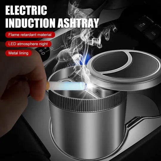 🥇Car Ashtray With Light One-button Open Infrared Smokeless Ashtray With Lid Sealing Ring