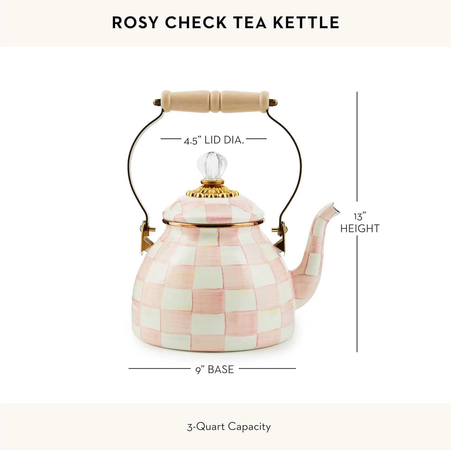 (⭐⭐ HOT SALE NOW) MACKENZIE-CHILDS Rosy Check Enamel Tea Kettle, Decorative Tea Kettle, 3-Quart Capacity
