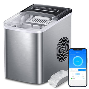 🥇Smart Ice Makers, Portable Countertop Ice Maker Machine with Self-Cleaning, 6 Mins 9 Bullet Ice, 26lbs/24Hrs, Voice Remote for Home Kitchen Party Camping, with Ice Scoop Stainless Silver