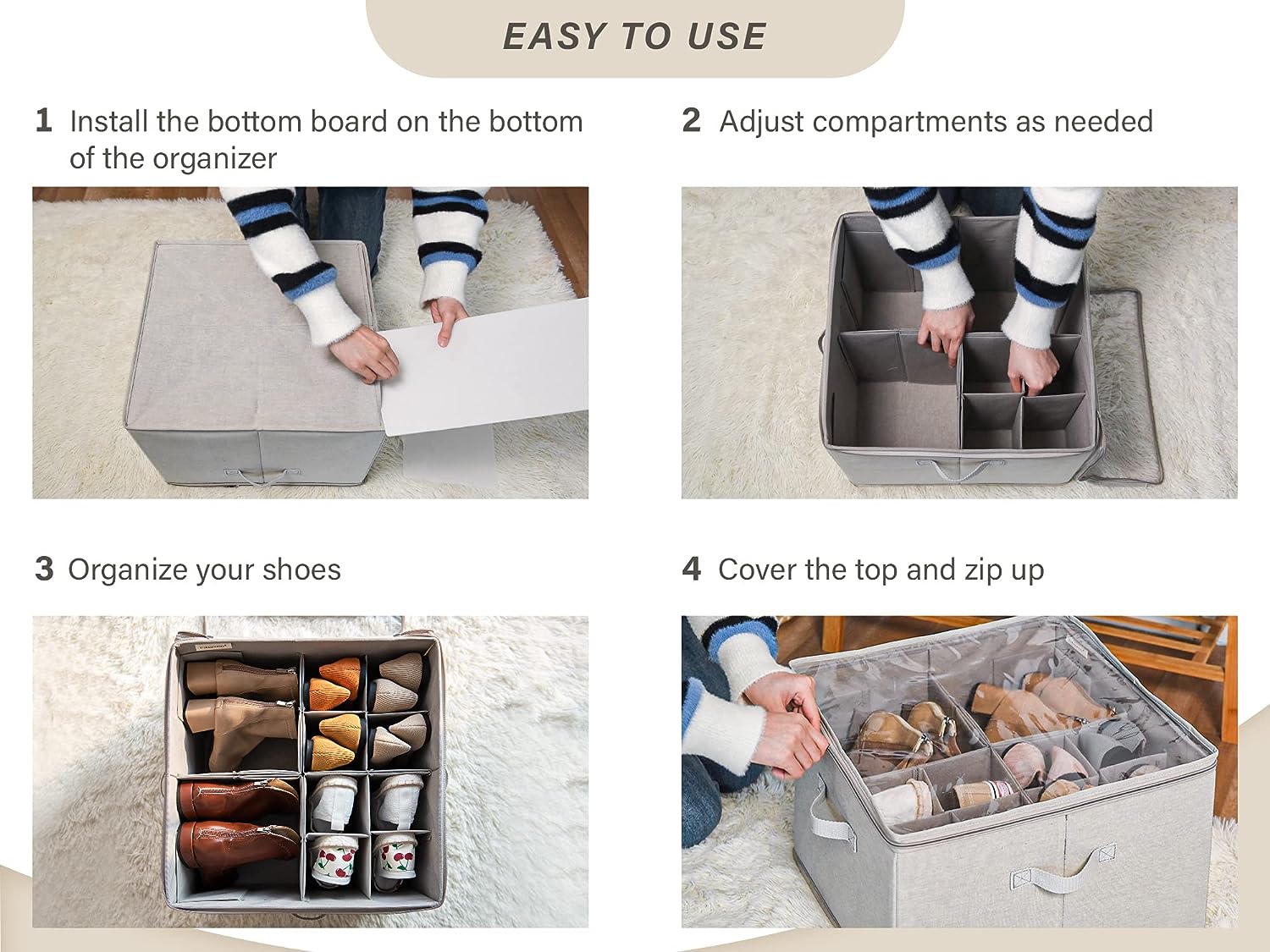 🔥Last Day 49% OFF - Fabric Shoe Storage Bins with Clear Cover