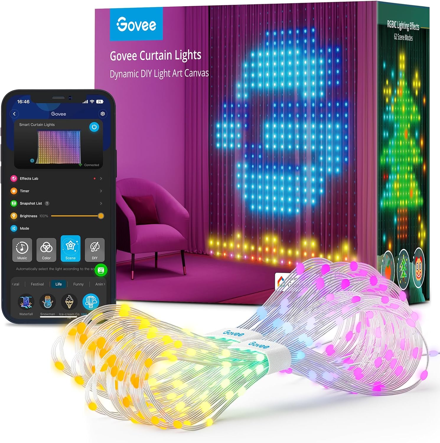(⭐⭐ HOT SALE NOW) Govee Curtain Lights, Smart LED Curtain Lights, Color Changing Wall Lights