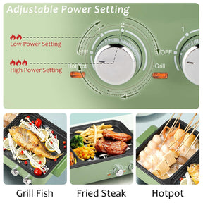 🥇Hot Pot Electric with Grill, 2 in 1 Indoor Non-Stick Electric Pot and Griddle, Independent Dual Temperature Control, Fast Heating