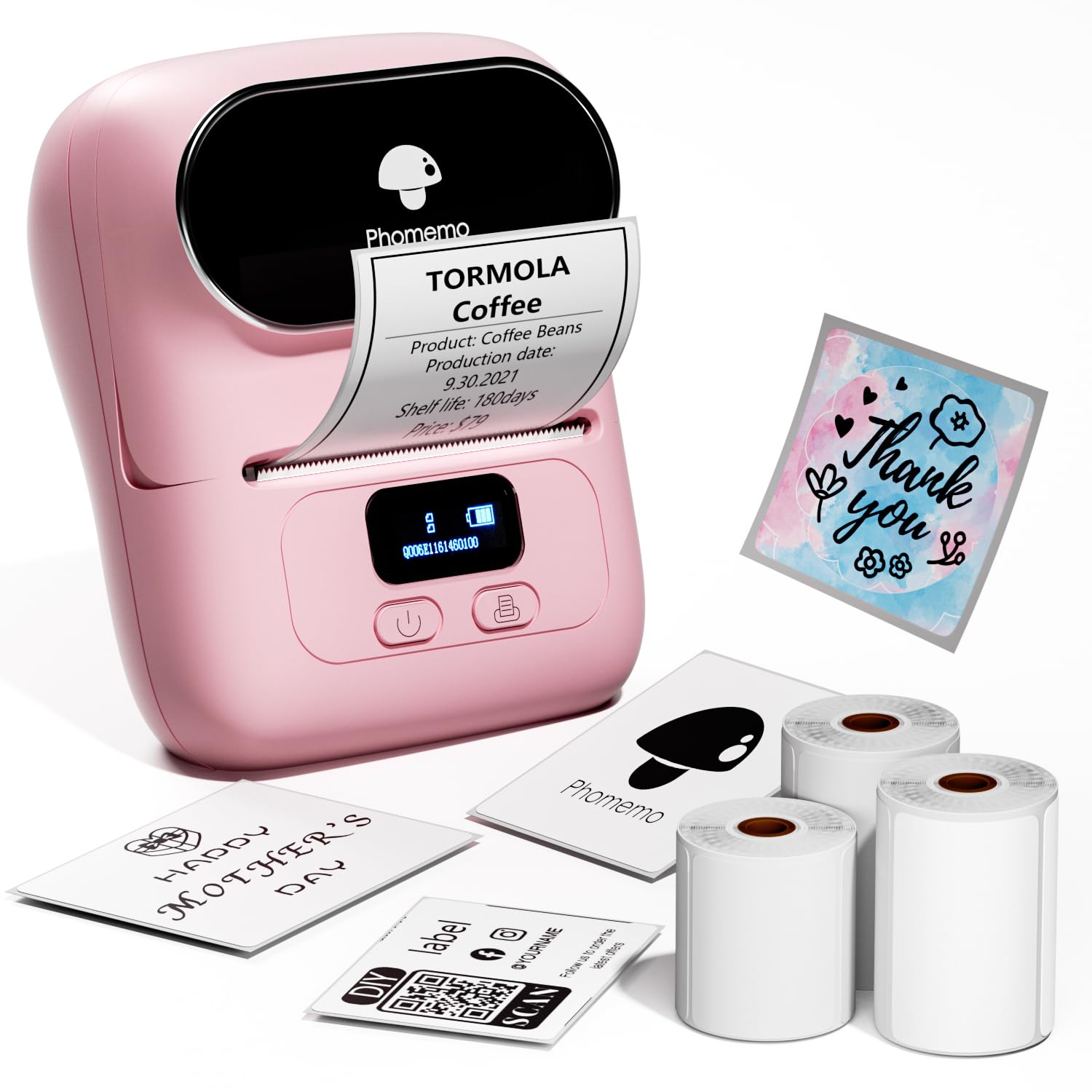 🥇Phomemo M110 Label Makers - Barcode Label Printer Bluetooth Portable Thermal Printer for Small Business, Address, Logo, Clothing, Mailing, Sticker Printer for Phones & PC